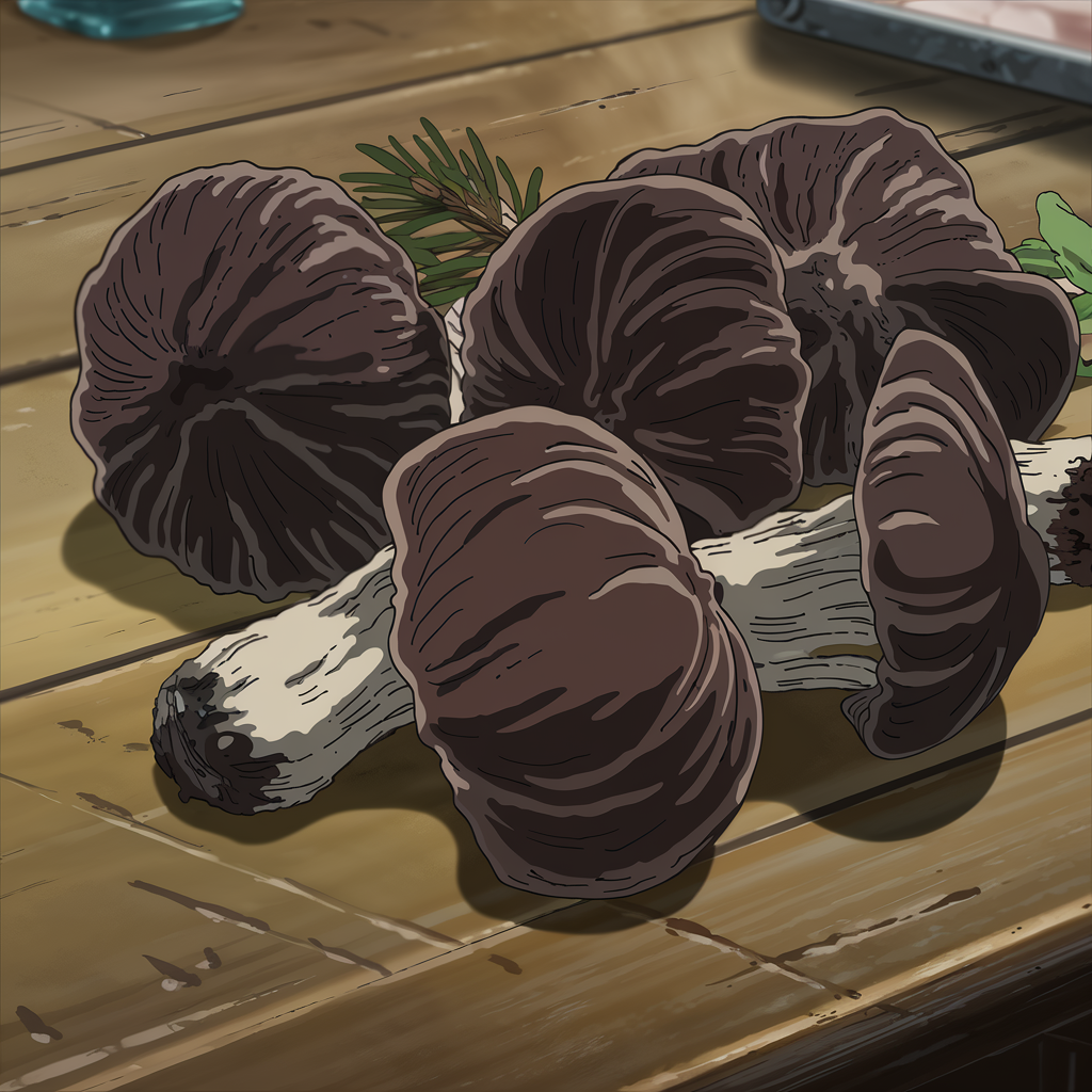 Close-up of dried mushrooms on a wooden table