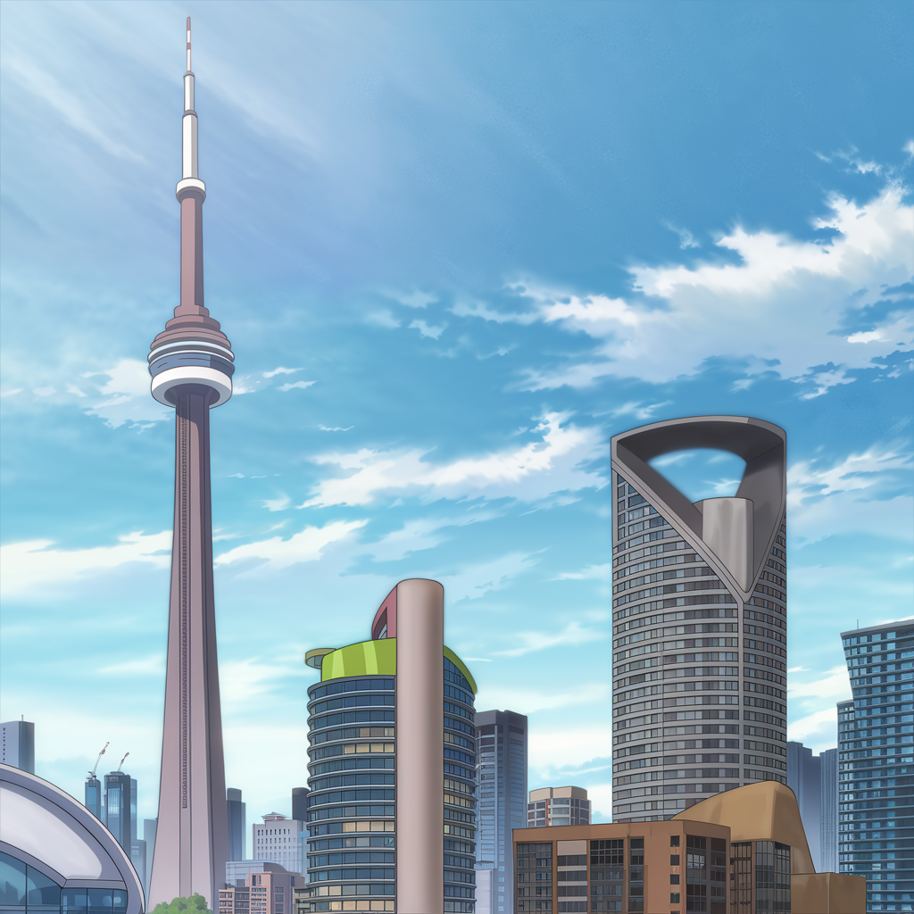 Skyline of Toronto featuring the CN Tower and modern buildings.